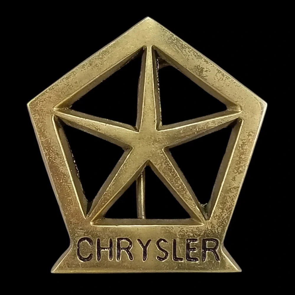 Belt Buckle Vintage Chrysler Pentastar Logo Solid Brass Gold Tone Automotive